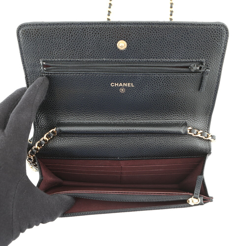 Chanel Chain Wallet Classic Matelassé Coco Mark Caviar Skin AP0250 CHANEL Bla... - Picture 6 of 16